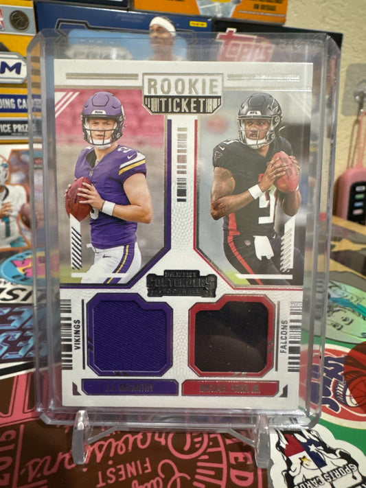 2024 Panini Contenders Rookie Ticket/ Dual Patch #11 J.J. McCarthy- Michael Penix Jr.  RC Memorabilia.