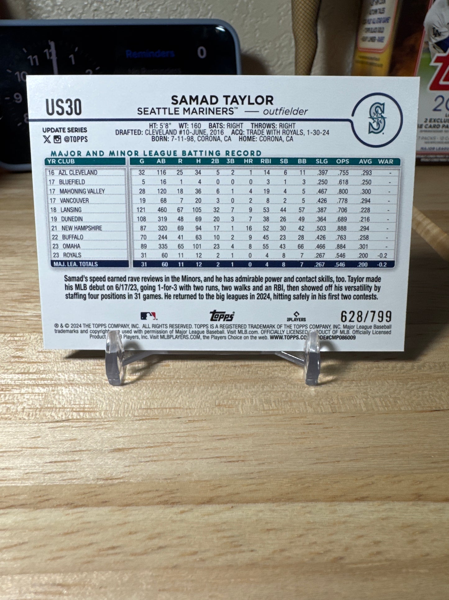 2024 Topps Update #US30 Samad Taylor RC- Purple Foil Parallel. Numbered 628/799