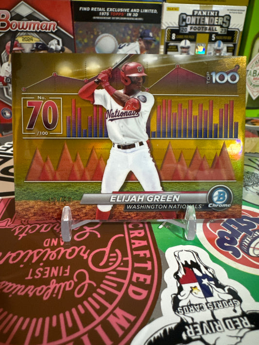 2024 Bowman Scouts Top 100 #BTP-70 Elijah Green- Gold Refractor- Numbered 42/50