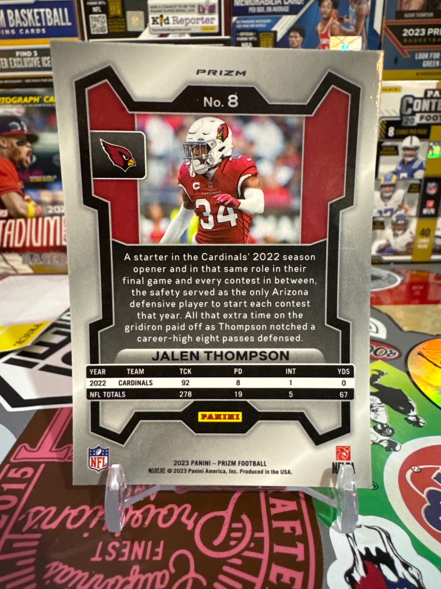 2023 panini Prizm #8 Jalen Thompson - Red/White/Blue Parallel