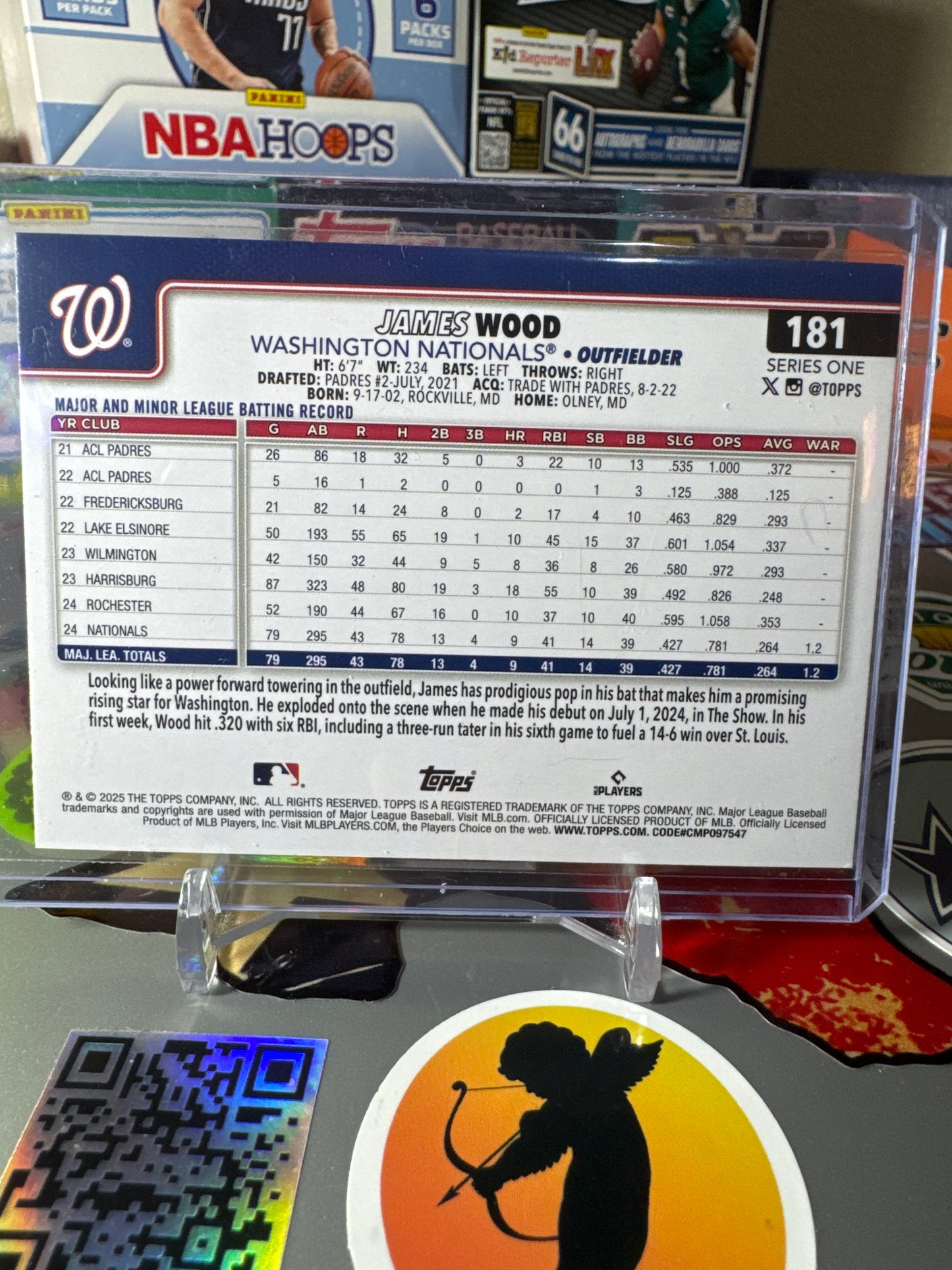 2025 Topps Series One #181 James Wood RC- Rainbow Foil Parallel