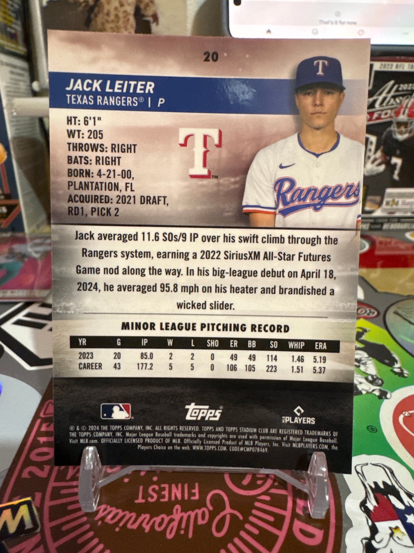 2024 Topps Stadium Club Chrome #20 Jack Leiter RC. Green Refractor
