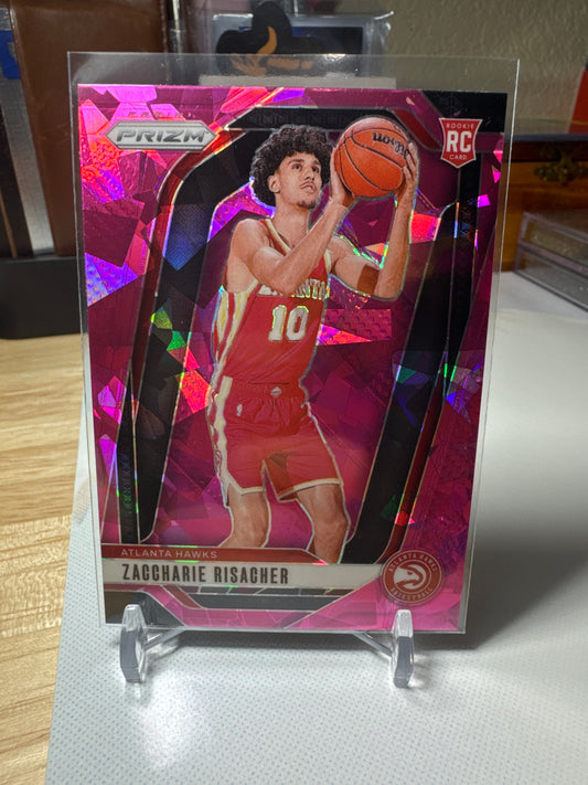 2024 Panini Prizm #265 Zaccharie Risacher RC- Pink Cracked Ice Parallel