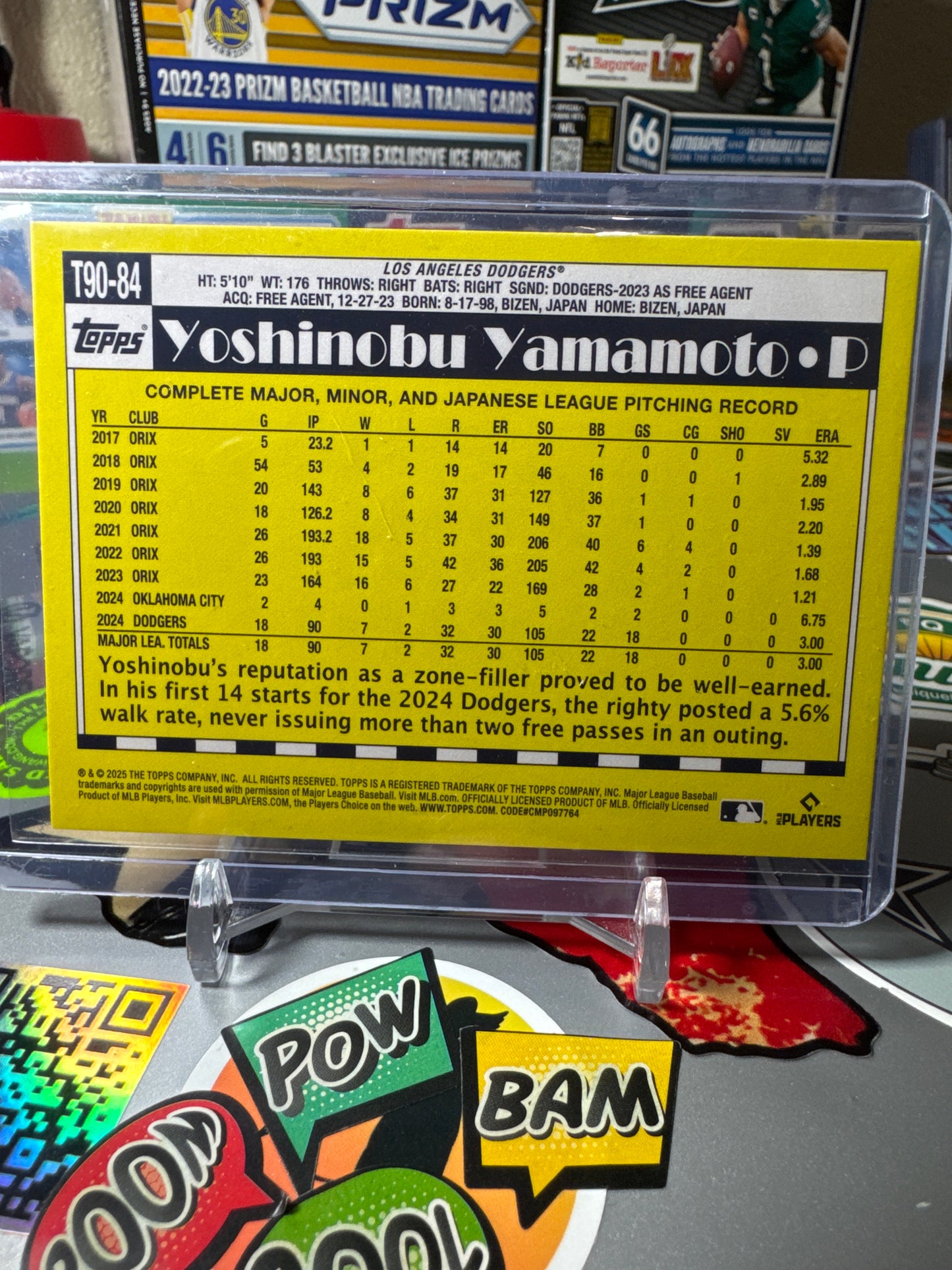 2025 Topps Series One 1990 Anniversary #T90-84 Yoshinobu Yamamoto- Blue Color Match.