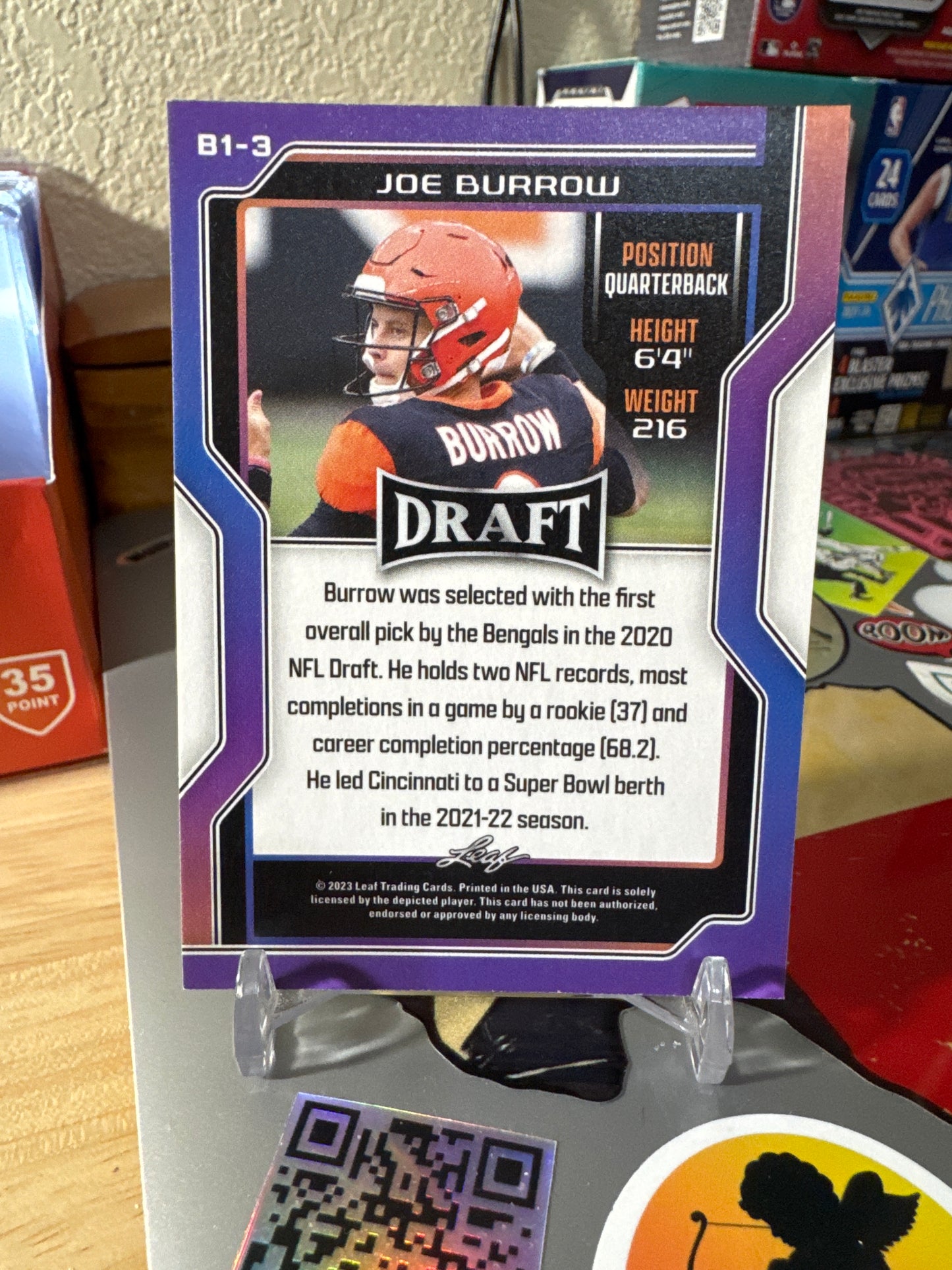 2023 Leaf Draft # B1-3 Joe burrow. Green Parallel