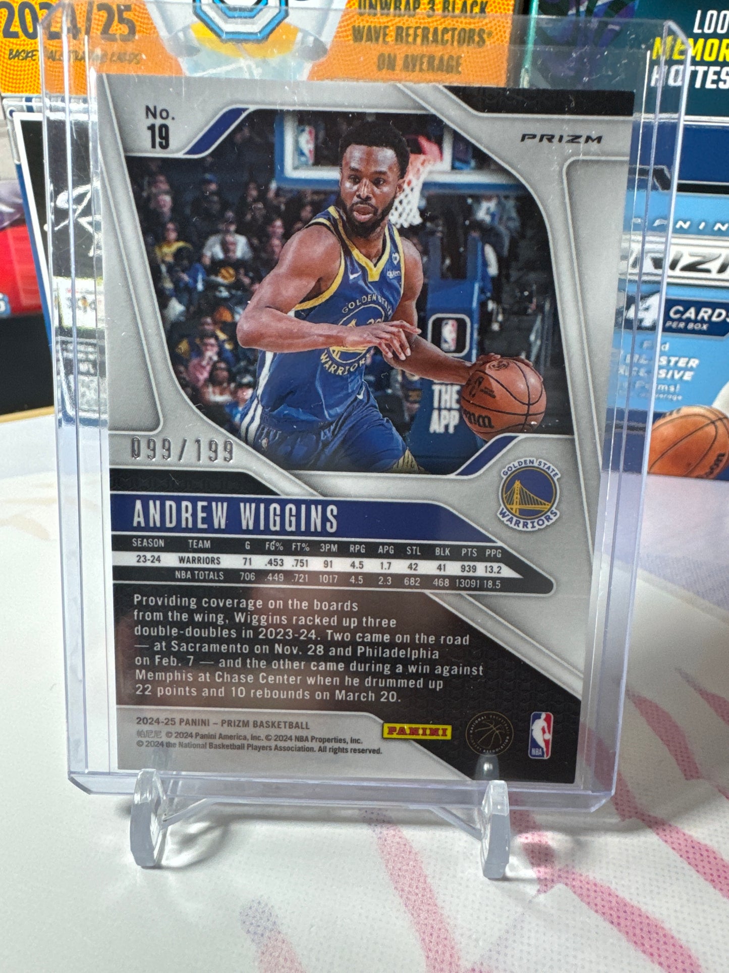 2024 Panini Prizm #19 Andrew Wiggins- Orange Seismic Parallel. Numbered 99/199