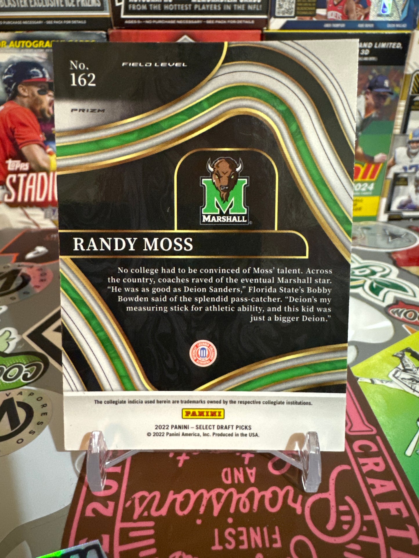 2022 Panini Select draft picks #162 Randy moss. Gold lazer
