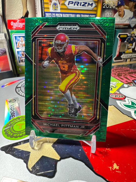 2023 Panini Prizm draft picks #76 Michael Pittman Jr. Green pulsar Prizm. Numbered 13/25