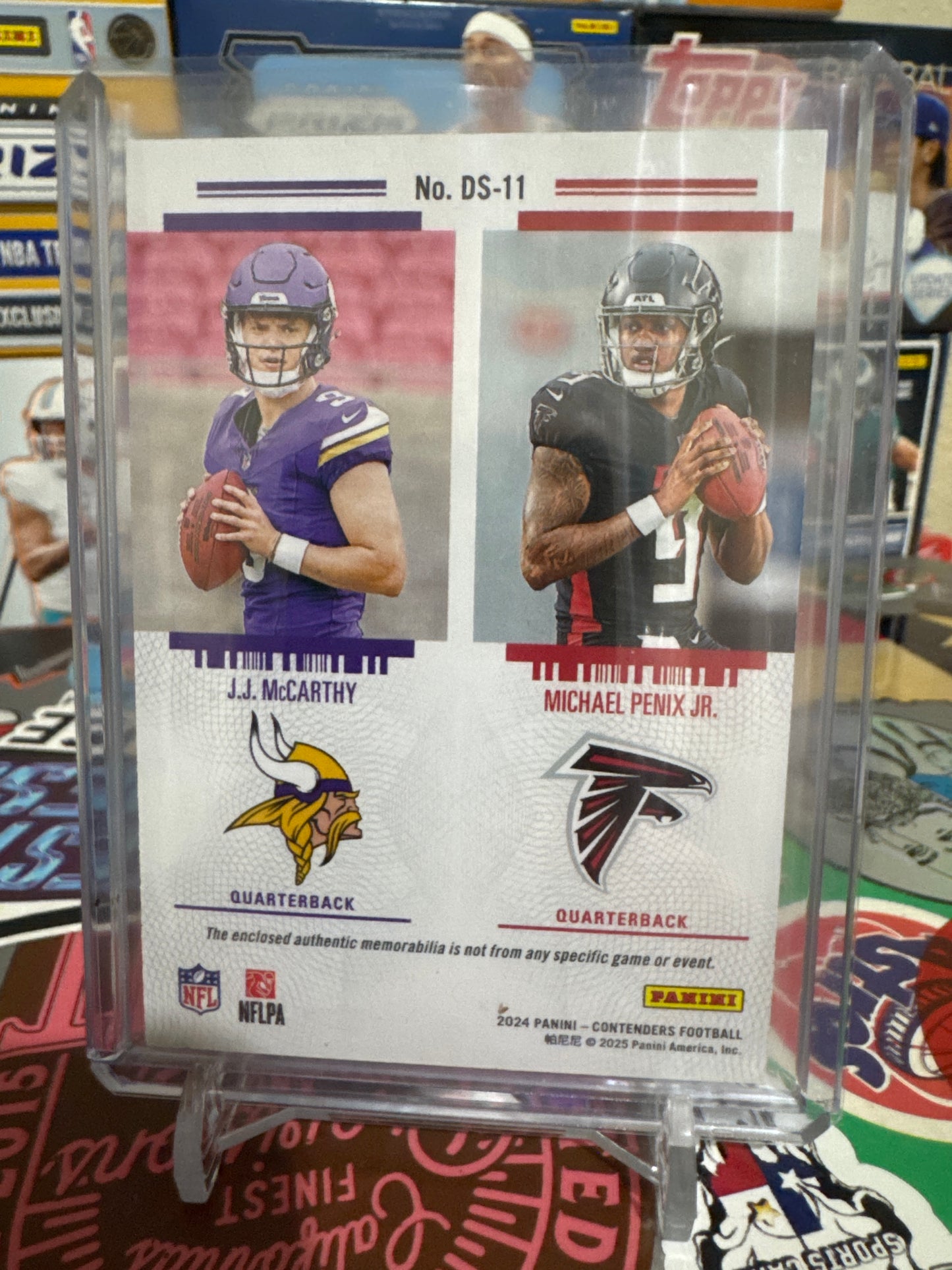 2024 Panini Contenders Rookie Ticket/ Dual Patch #11 J.J. McCarthy- Michael Penix Jr. RC Memorabilia.