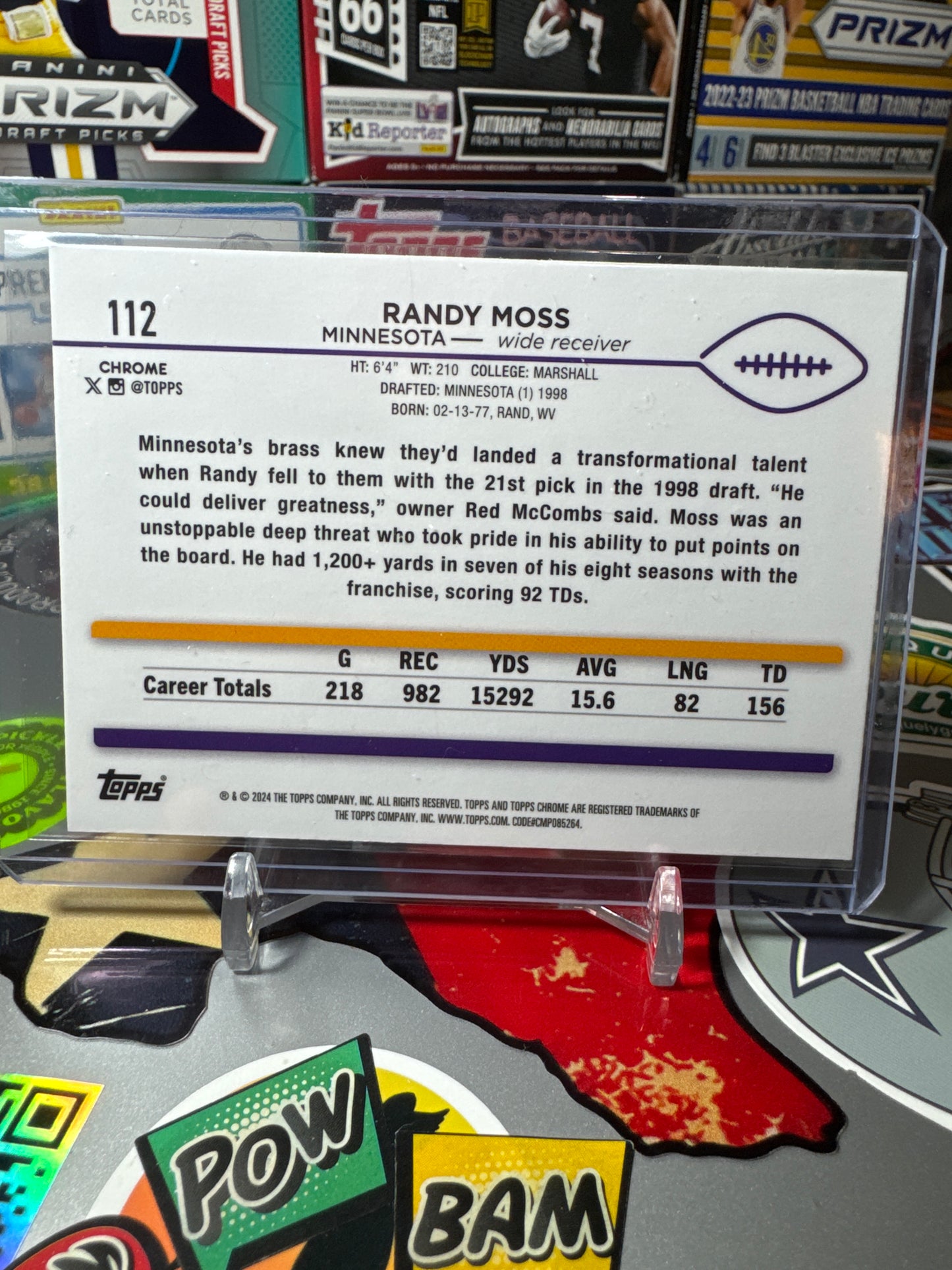 2024 Topps Chrome #112 Randy Moss- Blue Parallel. Numbered 145/150