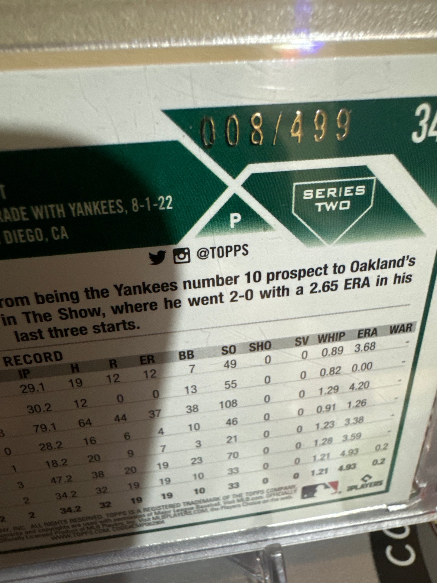 2023 Topps #340 Ken Waldichuk Green Foil. Numbered 008/499