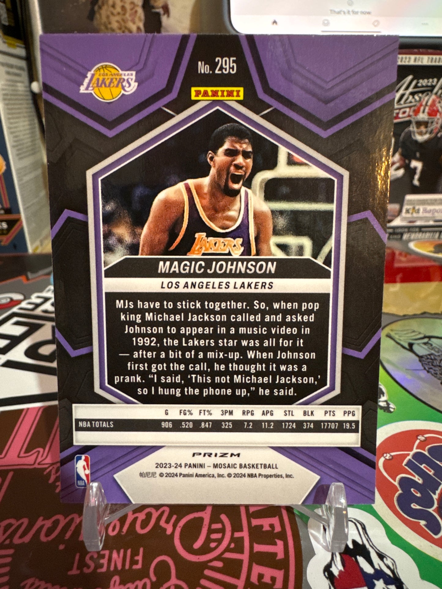 2023 Panini Mosaic NBA Greats #295 Magic Johnson- Reactive Blue Mosaic Parallel