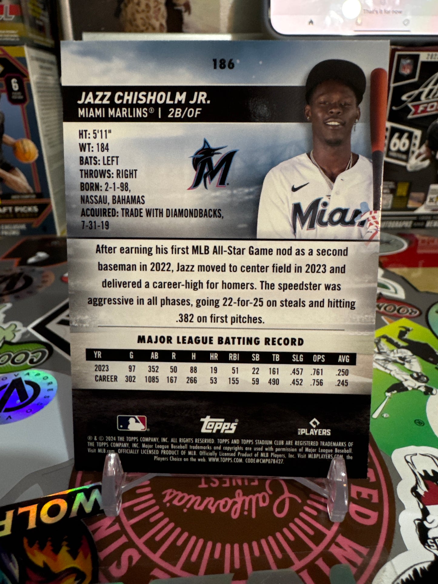 2024 Topps Stadium Club #186 Jazz Chisholm Jr.- Pink Foil Parallel