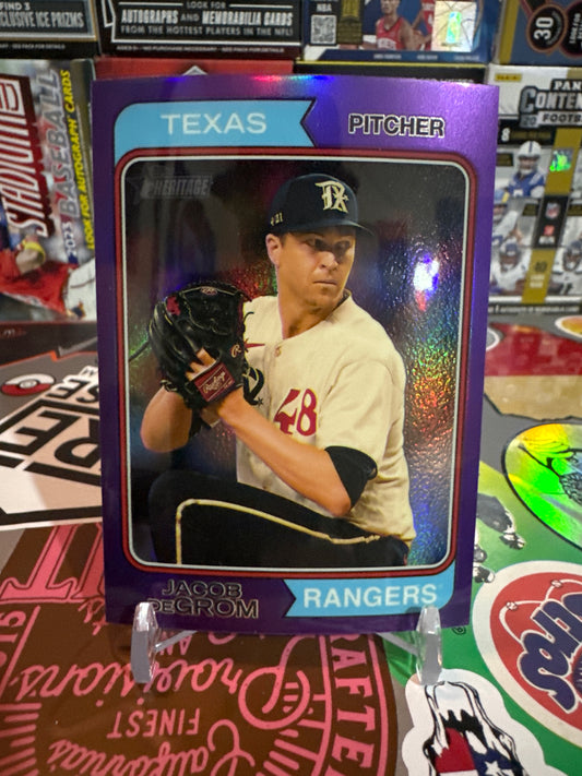 2024 Topps Heritage #629 Jacob Degrom. Purple Foil Parallel. Texas Rangers