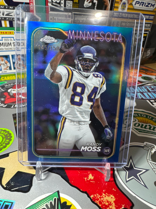 2024 Topps Chrome #112 Randy Moss- Blue Parallel. Numbered 145/150