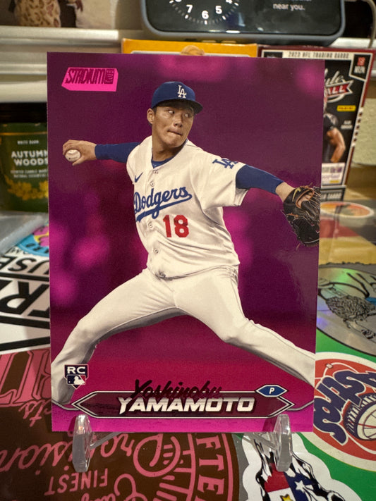 2024 Topps Stadium Club #114 Yoshinobu Yamamoto RC. Pink Foil Parallel