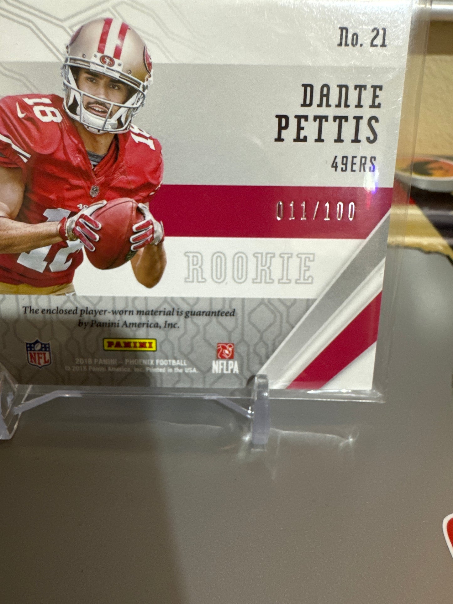 2018 Panini Phoenix RPS Jumbo Memorabilia #21 Dante Pettis. Numbered 11/100