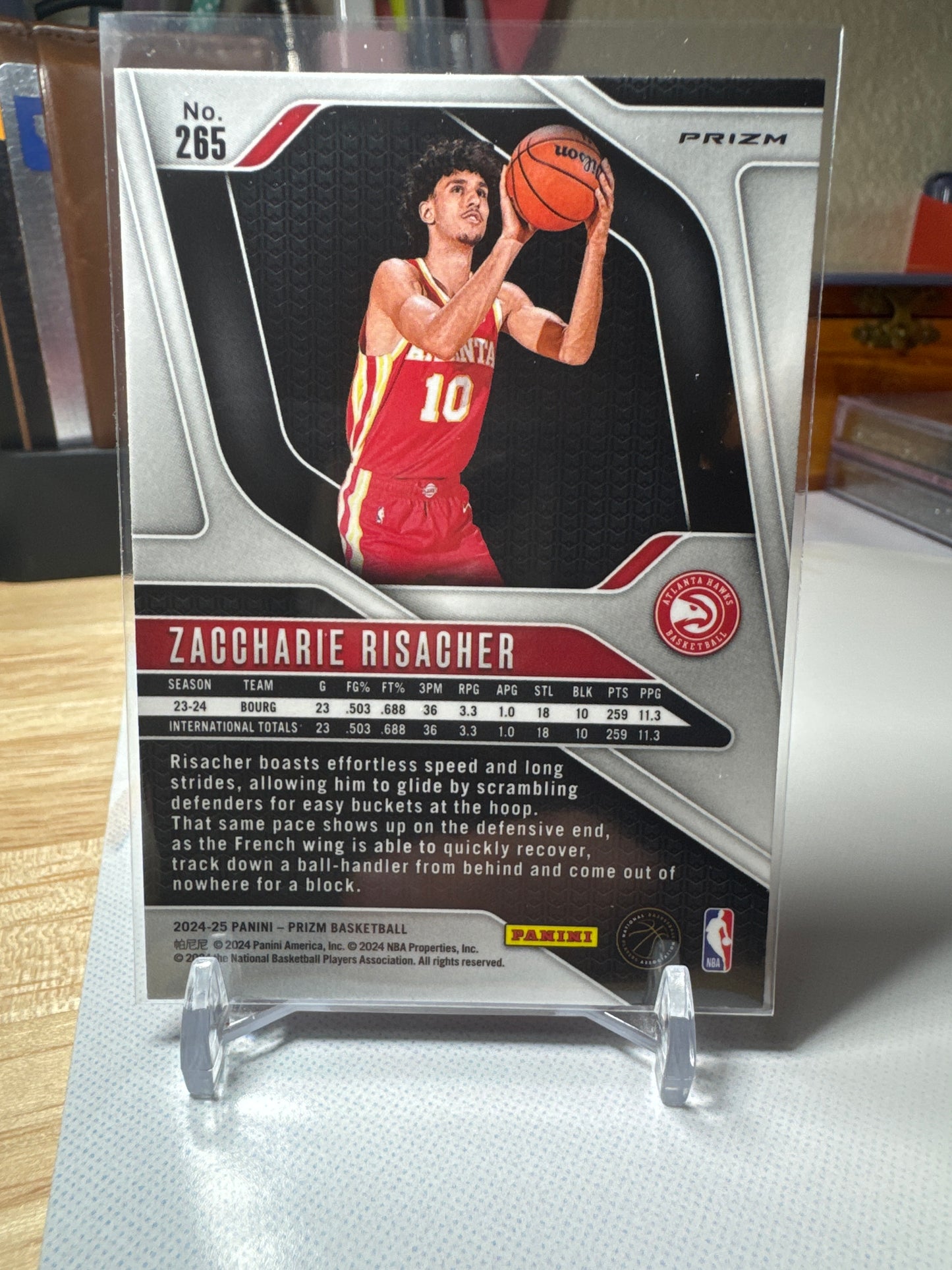 2024 Panini Prizm #265 Zaccharie Risacher RC- Pink Cracked Ice Parallel