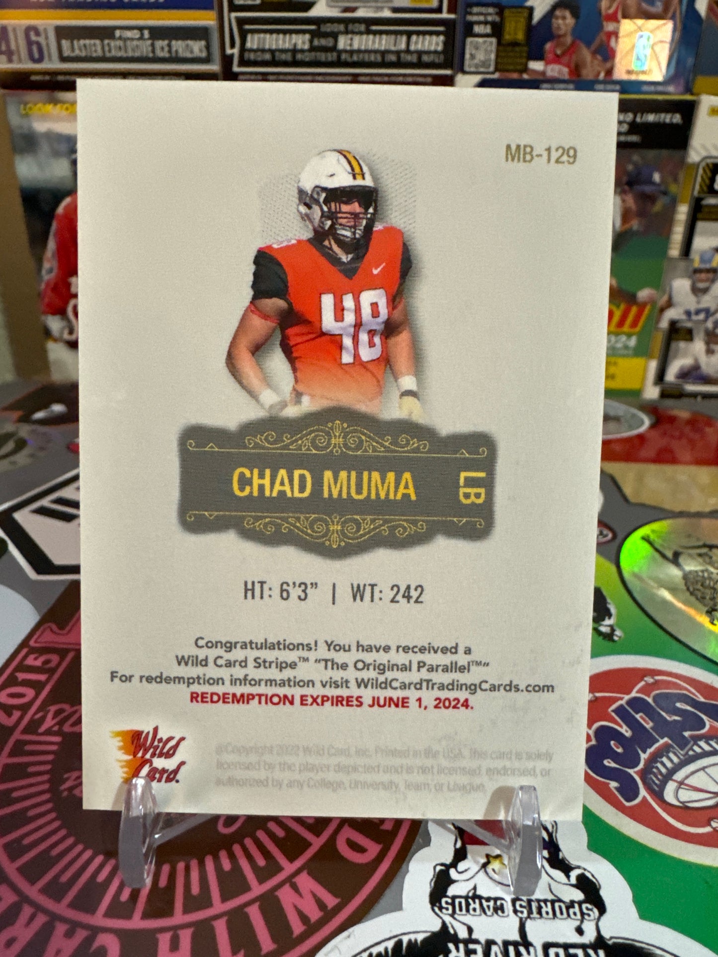 2022 Wild Card Matte #MB-129 Chad Muma -Stripes Parallel. Numbered 88/200