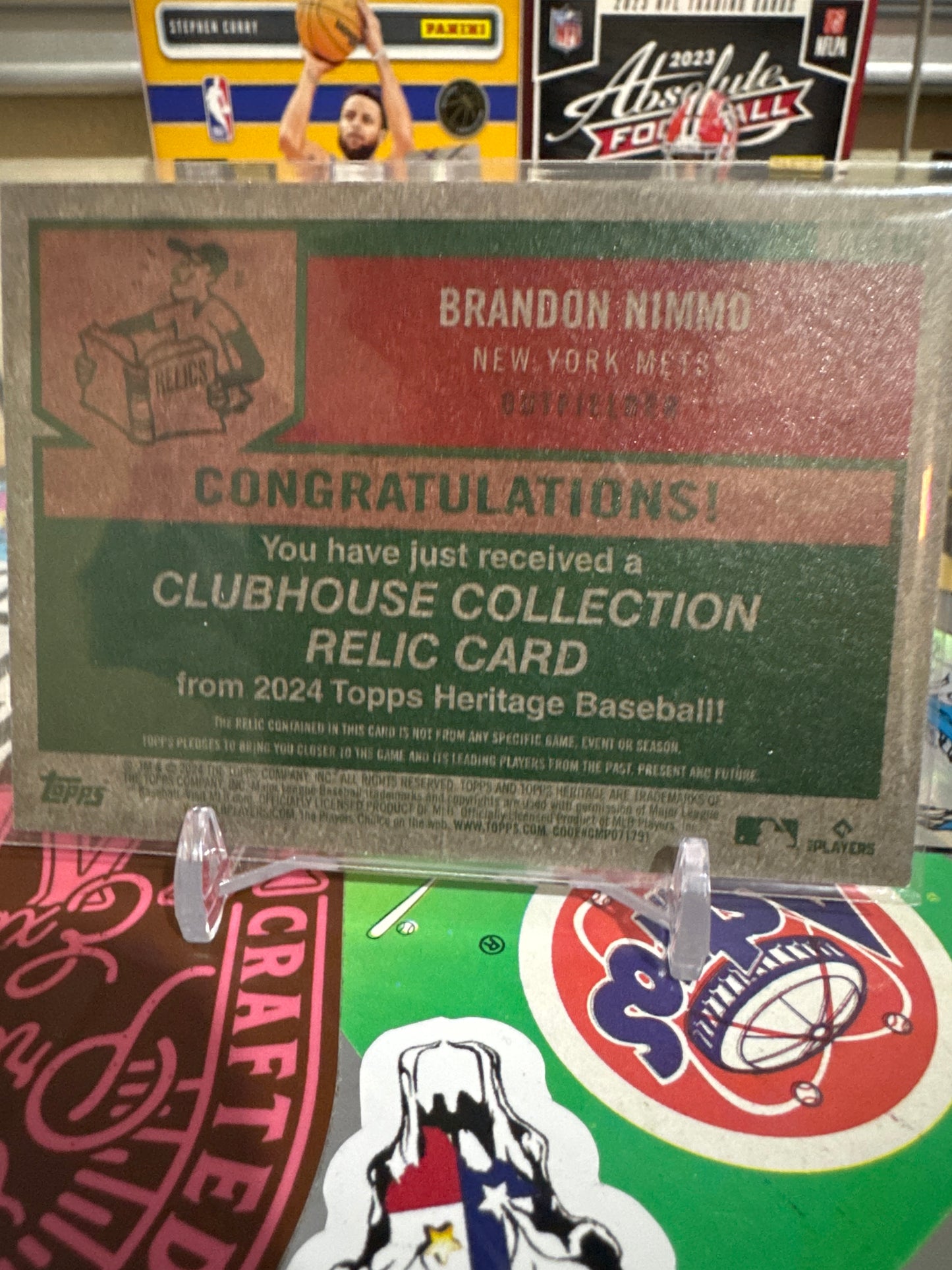 2024 Topps Heritage Clubhouse collection Relics #CCR-BN Brandon Nimmo Game used Memorabilia.