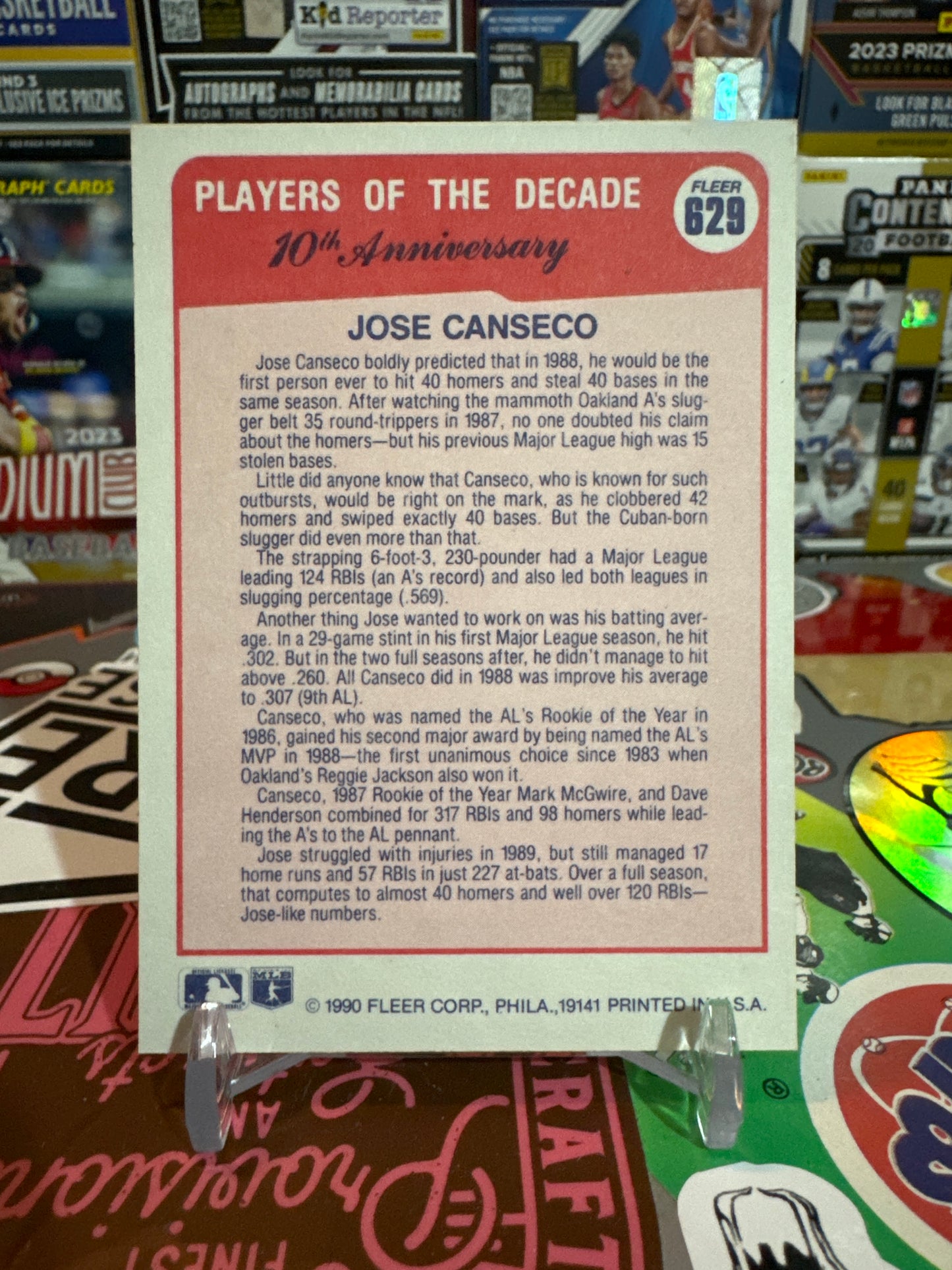 1990 Fleer Players of the decade #629 Jose Canseco