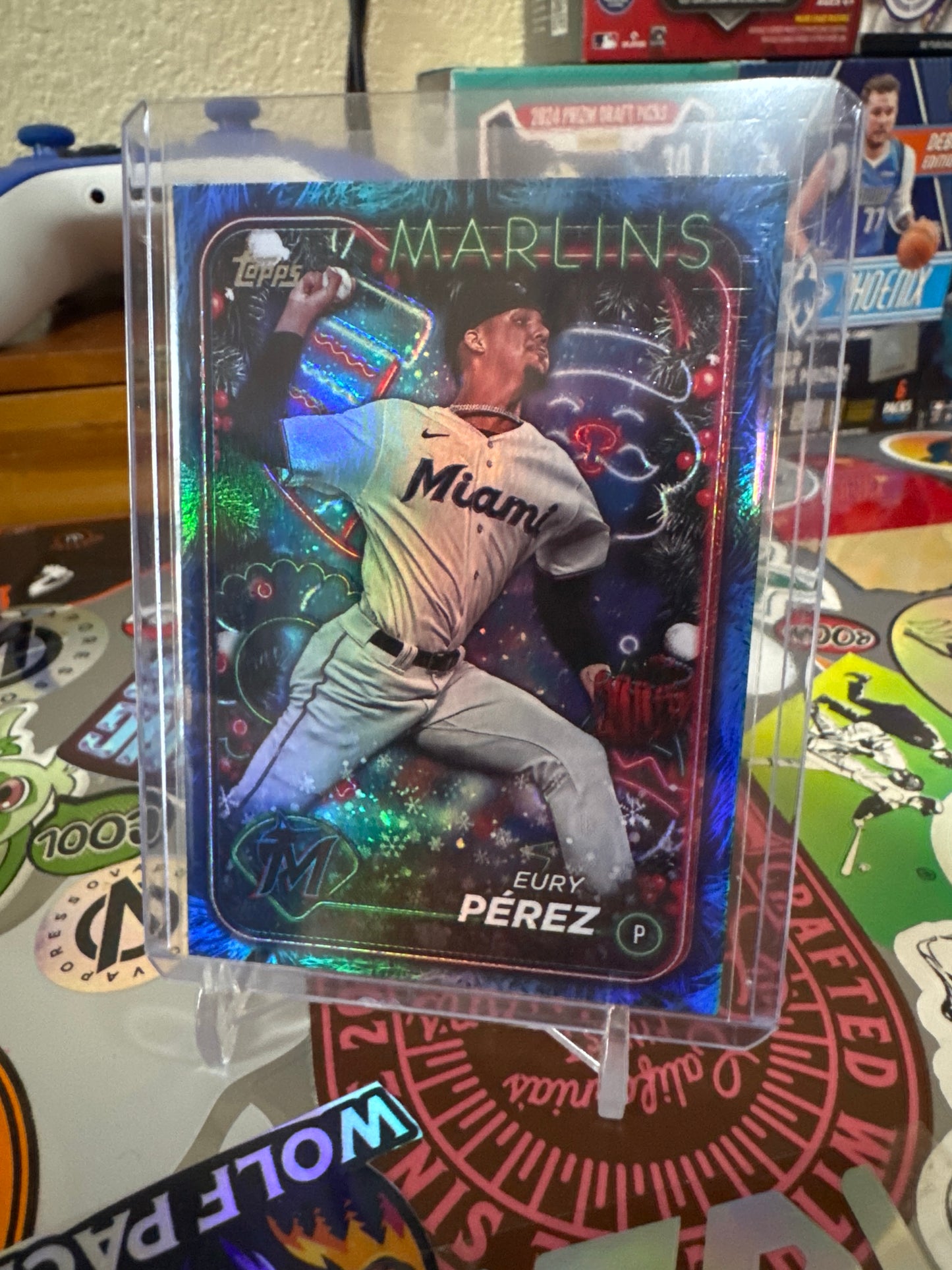 2024 Topps Holiday #H52 Eury Perez- Blue Metallic Holiday Tree Parallel