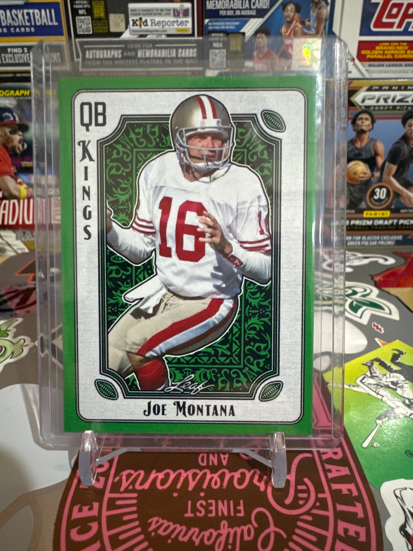 2024 Leaf Football QB Kings #QBK-9 Joe Montana. Green Border