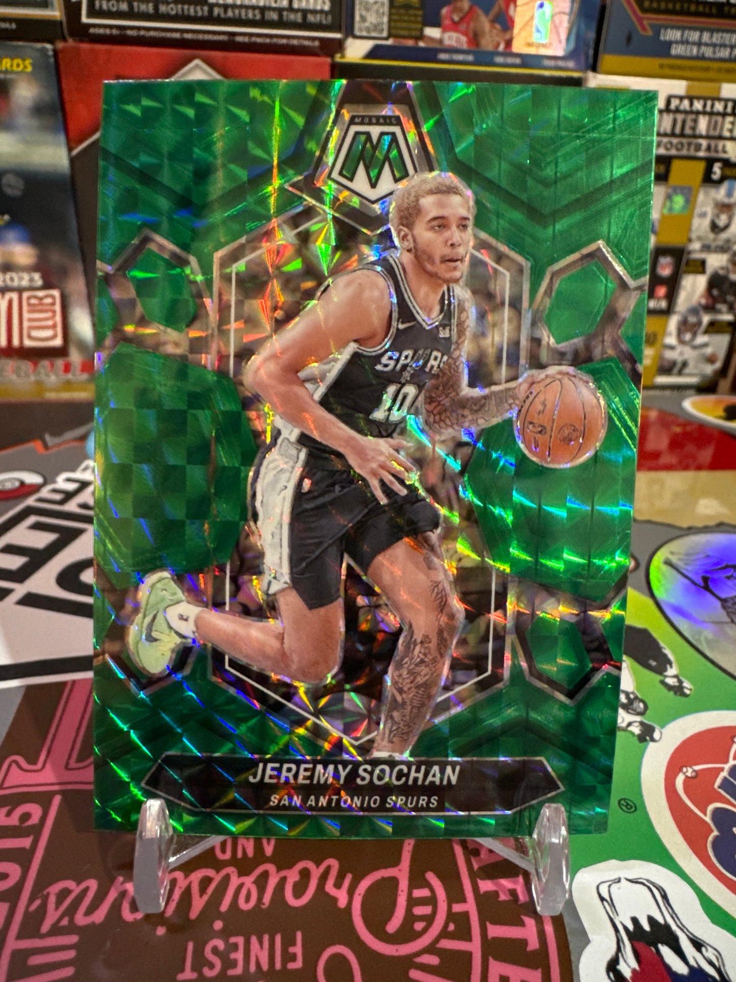 2023 Panini Mosiac #35 Jeremy Sochan- Green Mosaic Parallel