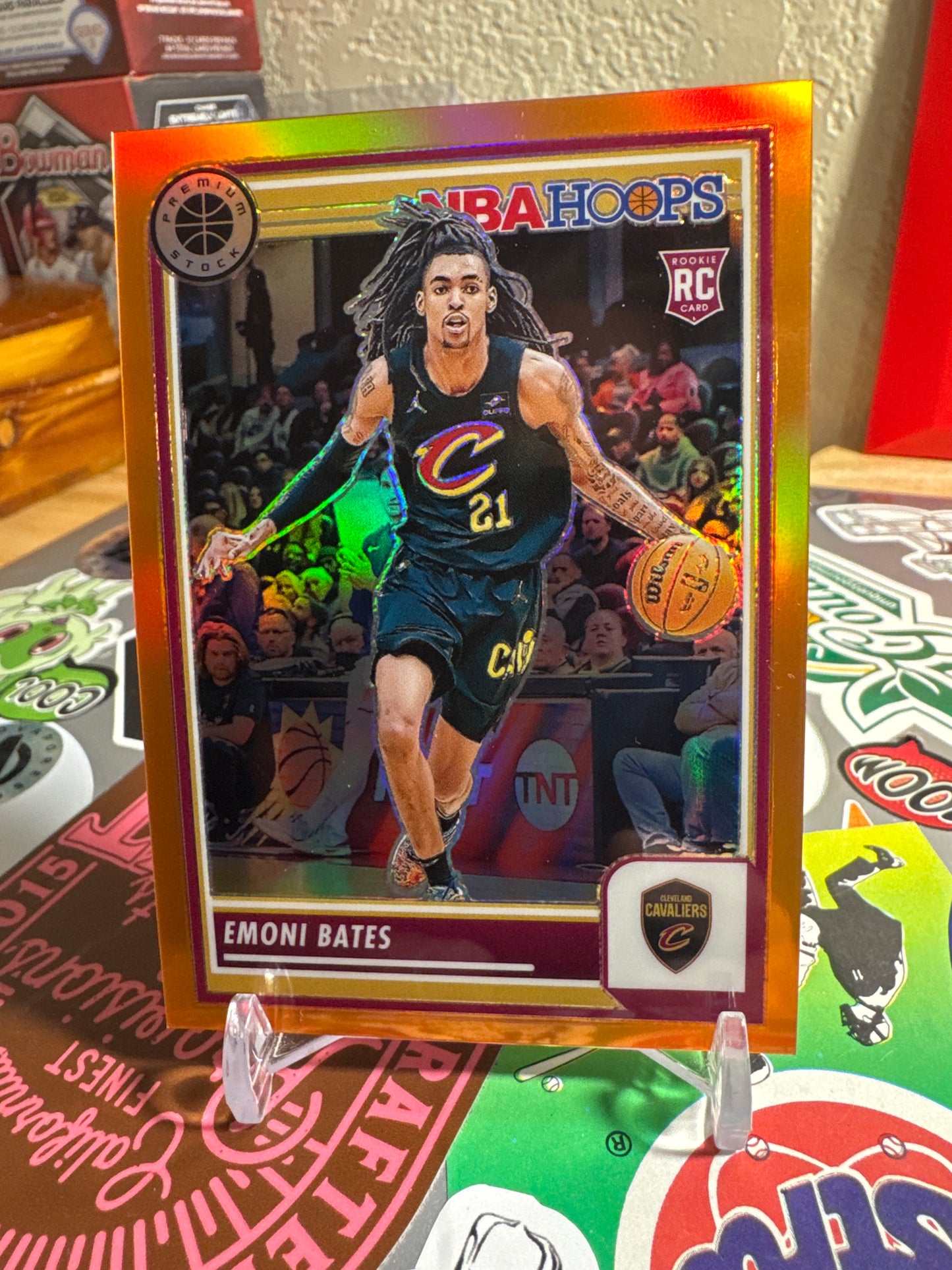 2023 Panini Hoops Premium Stock #74 Emoni Bates RC- Orange Parallel. Numbered 63/299