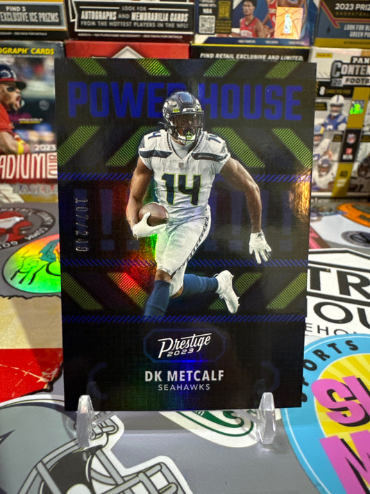 2023 Panini Prestige power house #11 DK Metcalf. Blue Xtra points Numbered 107/249