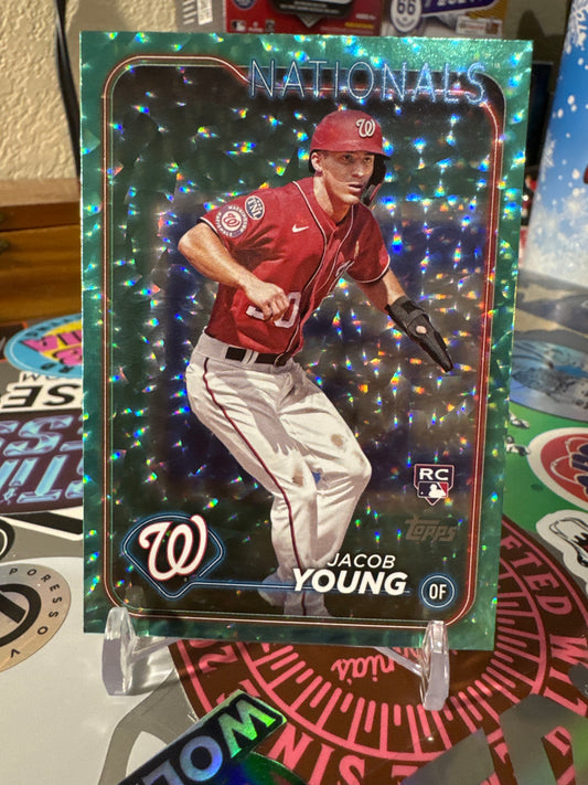 2024 Topps base set Series 2 #397 Jacob Young. Aqua Foil. Numbered 199/399