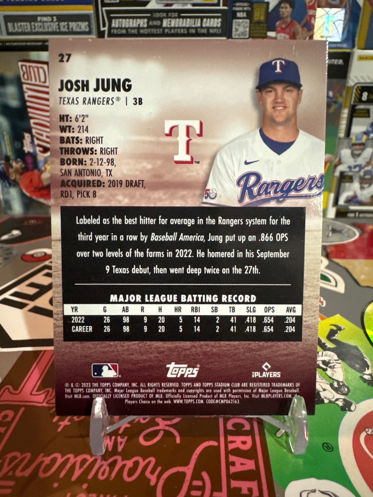 2023 Topps Stadium club #27B Josh Jung. RC Texas Rangers