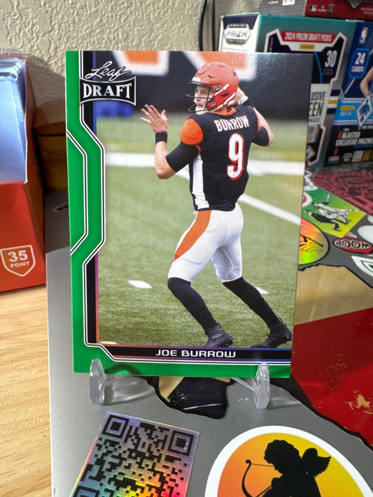 2023 Leaf Draft # B1-3 Joe burrow. Green Parallel