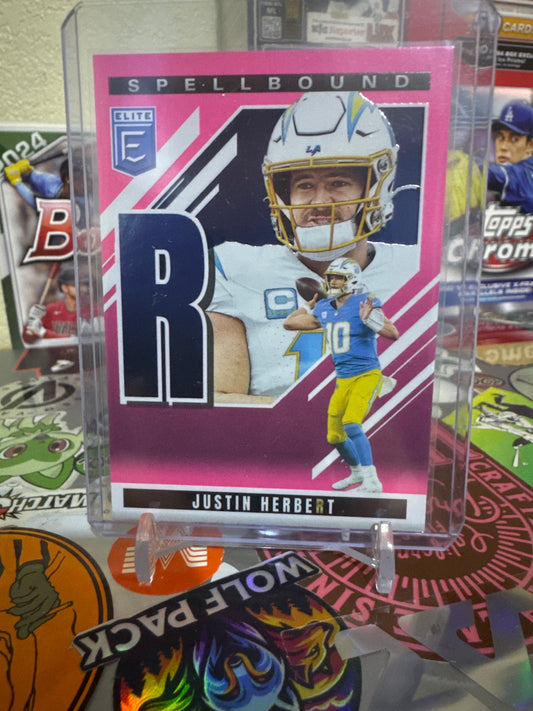 2025 Panini Donruss Elite Spell Bound (letter R) #39 Justin Herbert- Pink Parallel