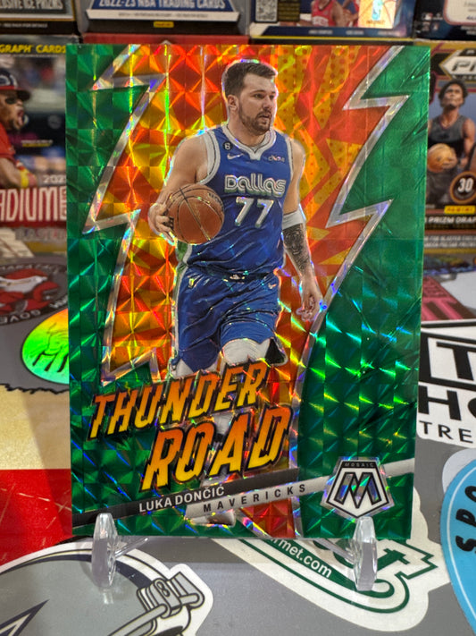 2022 Panini Mosaic Thunder Road #9 Luka Doncic- Green Mosaic Parallel